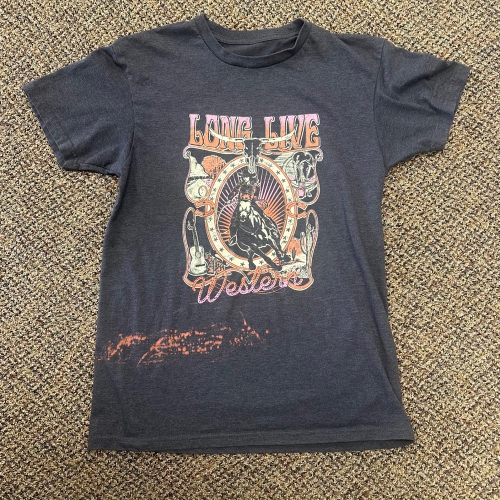 Long Live Western Graphic Tee Charcoal Grey Bull Rider Rodeo Shirt Small